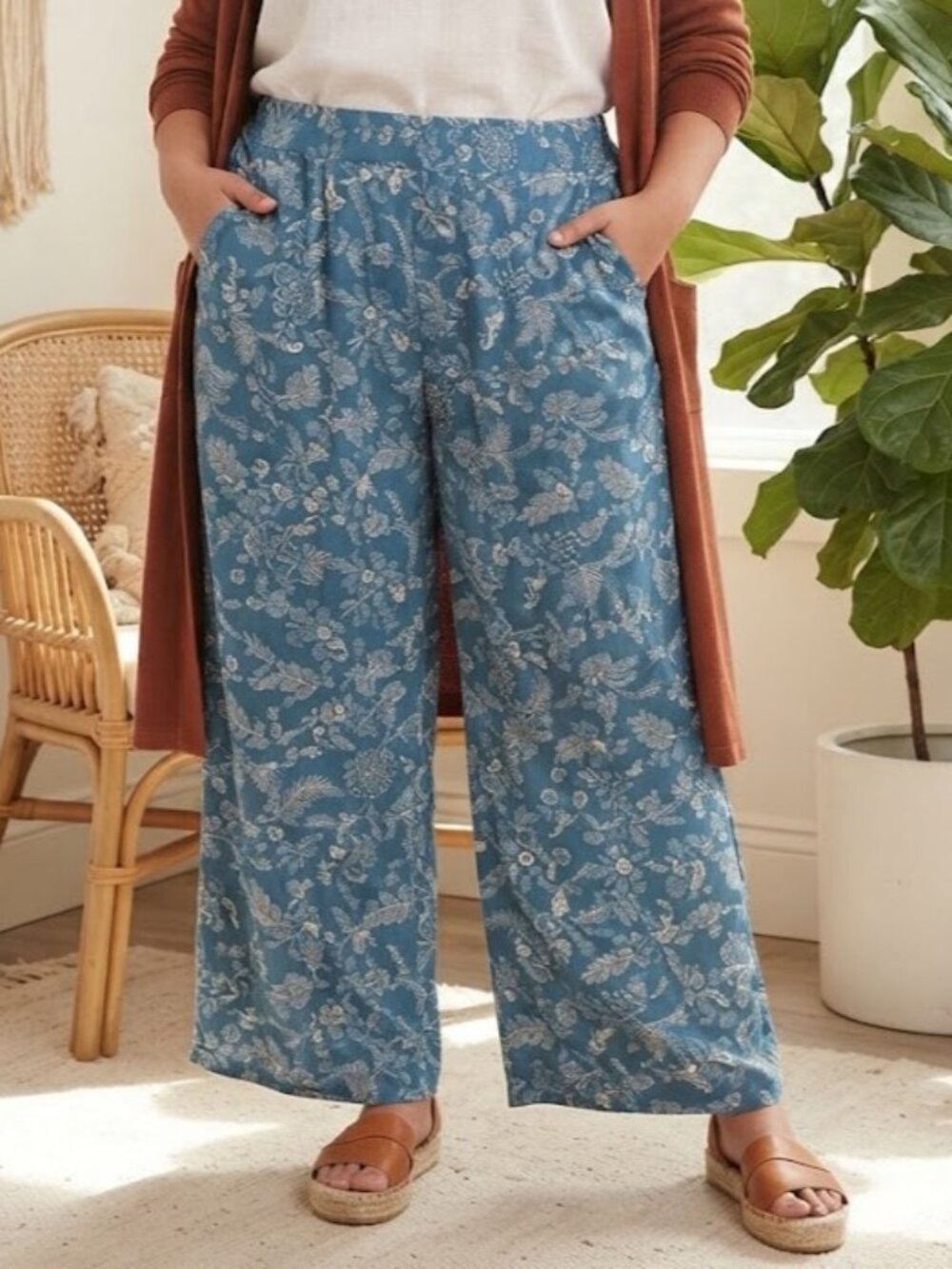 Blue Floral Wide-Leg Tall Pants